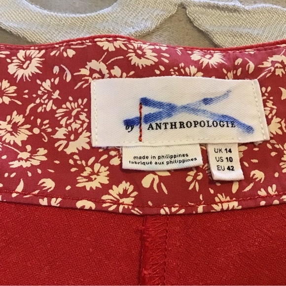 Anthropologie Red Wide Leg Pants with Tie Waist - Picture 2 of 12